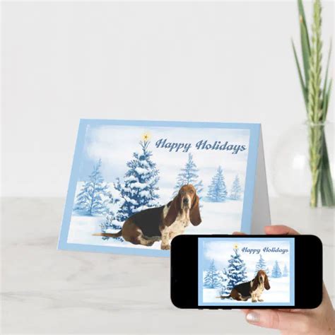 Basset Hound Christmas Card Blue Tree | Zazzle