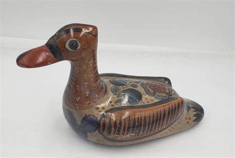 Mexican Pottery Duck Vintage Mexico Folk Art Pottery Floral Design Etsy