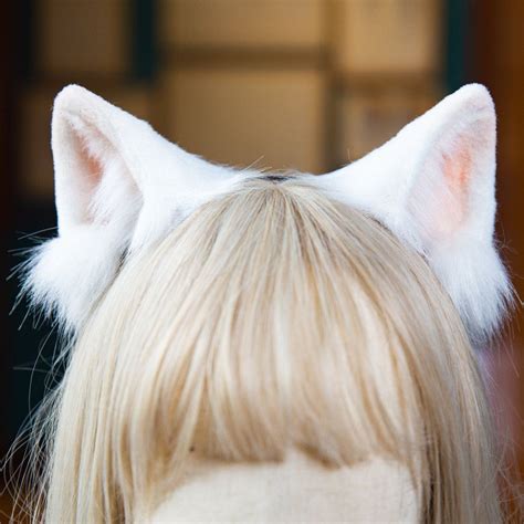 White cat ears simulation animal ears cute plush ears animal ...