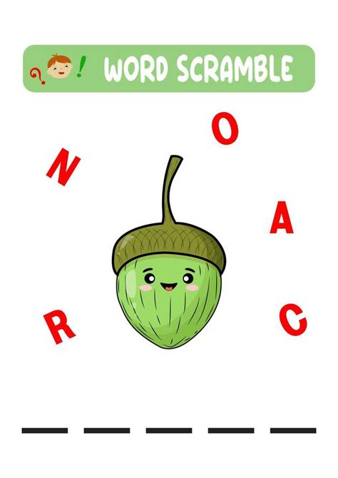 Word scramble. A cheerful green acorn. An educational activity for children. 49073421 Vector Art ...