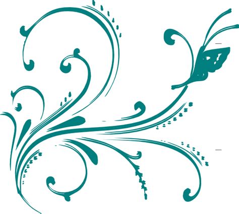 Teal Flourish With Butterfly Clip Art at Clker.com - vector clip art online, royalty free ...