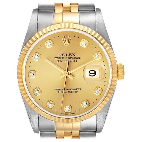 Rolex Datejust Steel Yellow Gold Champagne Diamond Dial Mens Watch