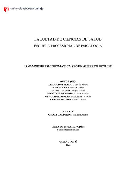 Anamnesis psicosomática según Alberto Seguin Esquemas y mapas