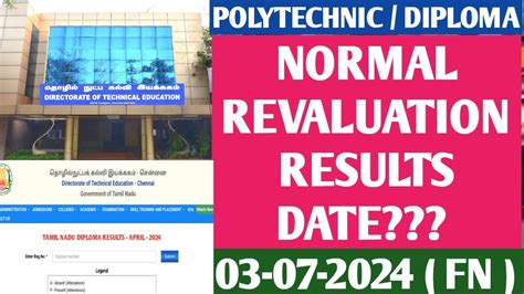 Tamilnadu Diploma Normal Revaluation Results April Normal