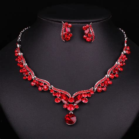 Aliexpress Buy Fashion Red Crystal Bridal Jewelry Set For Brides