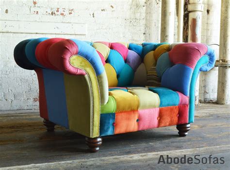 Modern British Handmade Bold Multi Coloured Patchwork Chesterfield