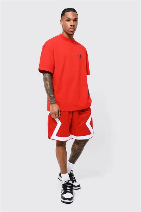 Oversized Man T Shirt And Mesh Short Set Boohoo Uk