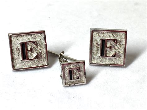 Vintage Swank Monogram E Cuff Links And Tie Tak Silve Gem