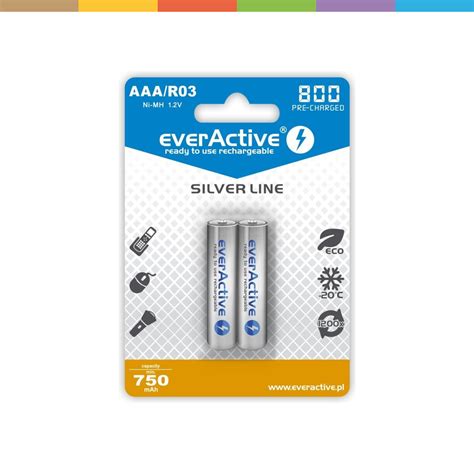 Everactive Rechargeable Batteries Ni MH R03 AAA 800 MAh Silver Line