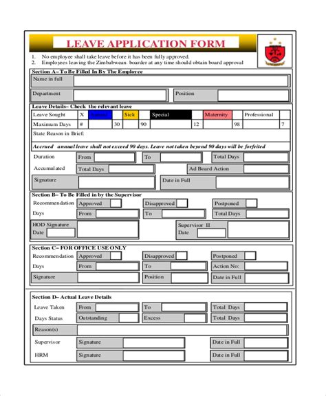 Free 8 Sample Leave Application Forms In Pdf Ms Word Excel