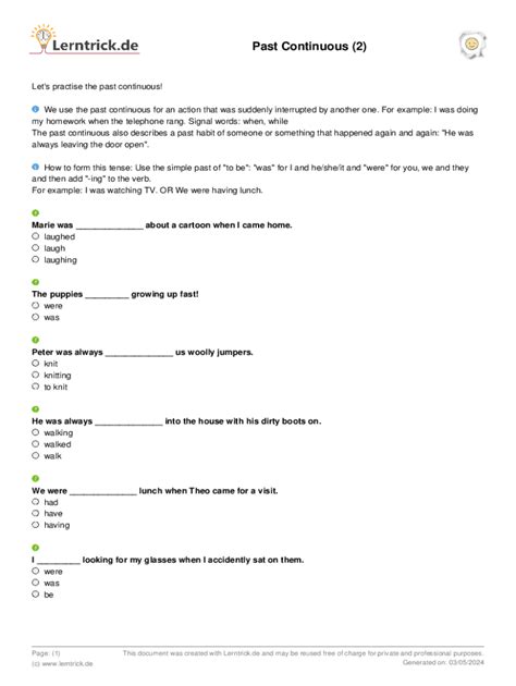 Fillable Online Past Continuous Englisch Klasse Let S
