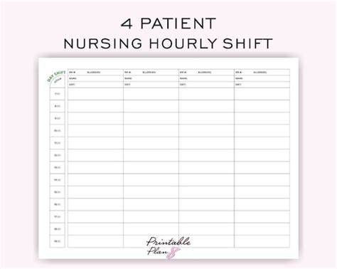 Nurse Hourly Shift Schedule 4 Patient Medication Nursing Etsy