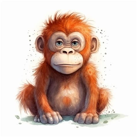 Pintura Acuarela De Un Lindo Beb Orangut N Aislado Sobre Fondo Blanco