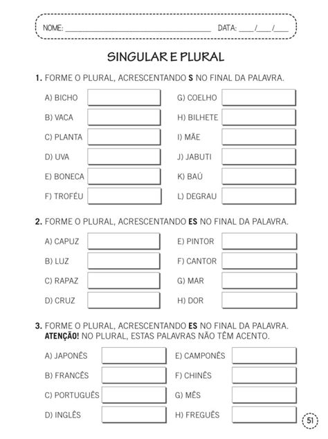 Atividade Singular E Plural 1 Ano - 1º e 2º ano - L. Portuguesa - atividades singular e plural - Cuca Super ...