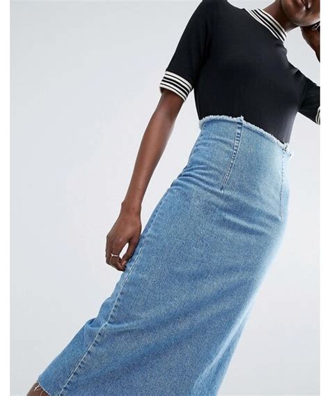 AsosエイソスのASOS Denim Midi Pencil Skirt in Mid Wash Blueスカート WEAR