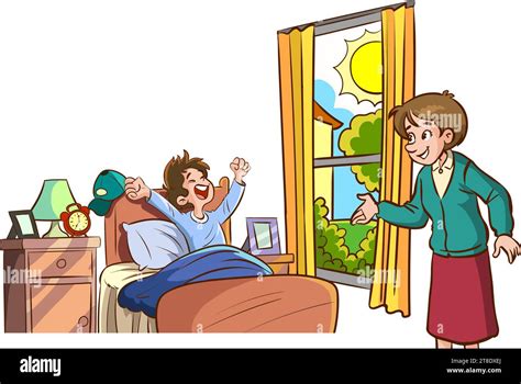 Mother Son Bed Stock Vector Images Alamy