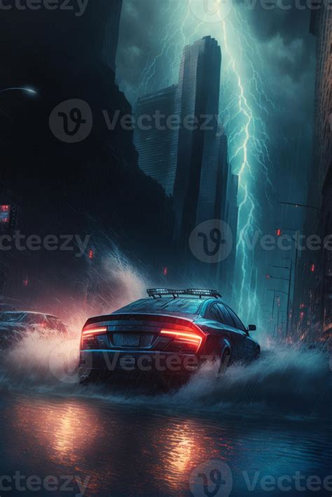 car driving through a city at night. generative ai. 22866781 Stock Photo at Vecteezy