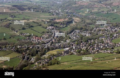 aerial view of Hayfield village in High Peak Parish, Derbyshire Stock ...