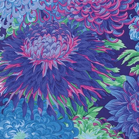 Kaffe Fassett Japanese Chrysanthemum Blue Pwpj Bluex Etsy