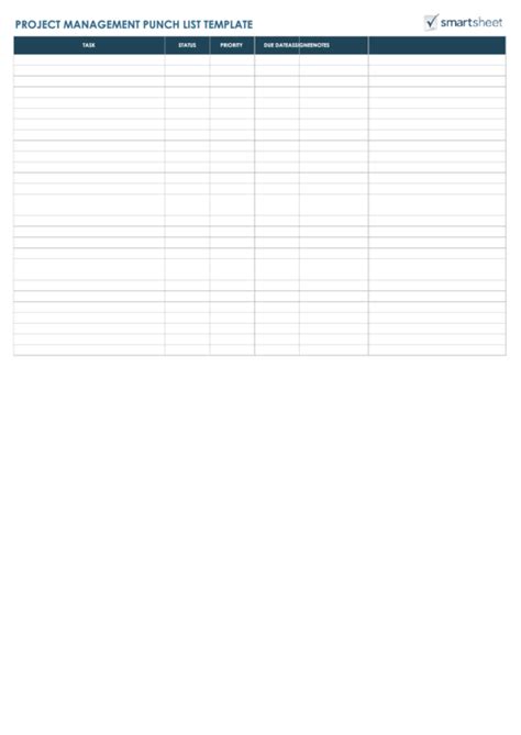 Fillable Project Management Punch List Template printable pdf download