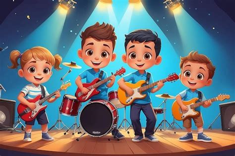 Banda de música para niños Niños tocando música Niños de dibujos