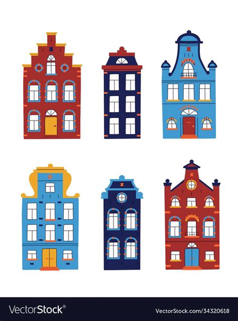 Set Minimalistic Traditional Houses Collection Vector Image On