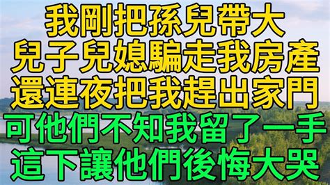 我剛把孫兒帶大，兒子兒媳就騙走我房產，還連夜把我趕出家門，可他們不知我留了一手，這下讓他們後悔大哭 柳梦微语 Youtube