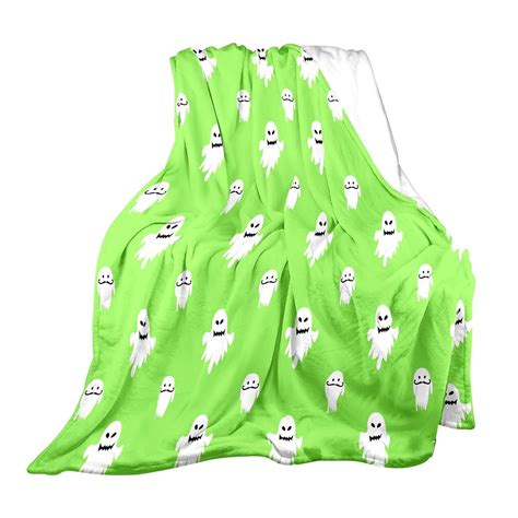 Xiaole Halloween Throw Blanket Green Cute Ghost Throw Blanket Couch