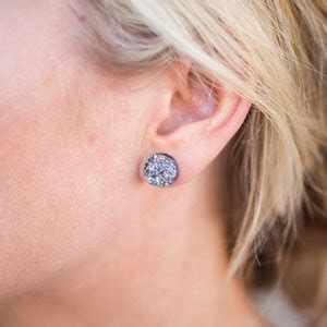 Gunmetal Grey Gray Drusy Druzy Quartz Stud Post Earring Organic Rock