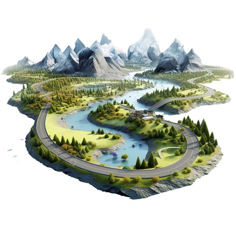 3d Illustration Of Beautiful Landscape With Mountain Road And River 3d