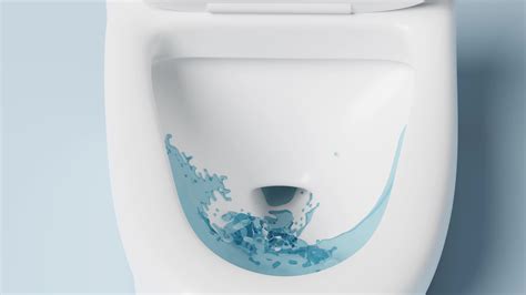 toilet bowl isolated on blue background. powerful suction for thorough ...