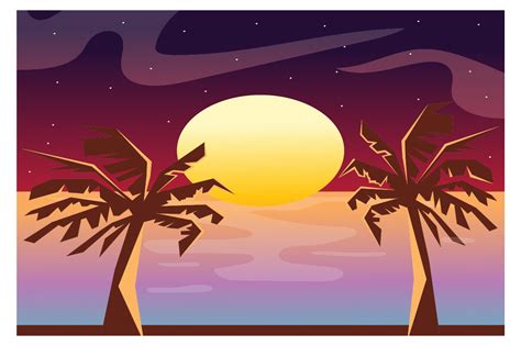 Natural Background, Sunset, Coconut Tree Graphic by cavuart · Creative ...