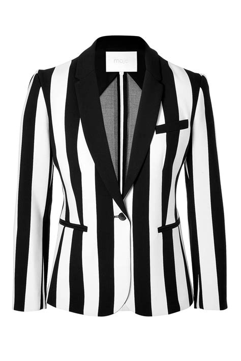 Lyst Maje Striped Blazer In Blackwhite In White