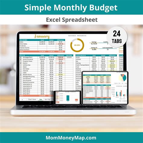 Simple Budget Spreadsheet Excel Template for Easy Budgeting, Monthly ...