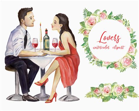 Lovers watercolor clipart, couple in love, love, romance By Evgeniia Grebneva Painting ...