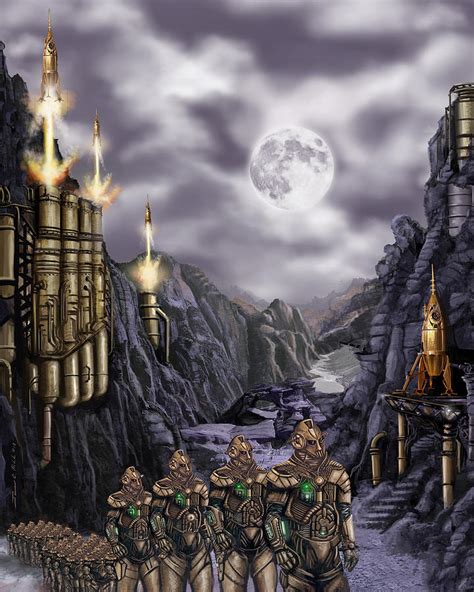 Steampunk Moon Invasion Painting By James Christopher Hill Fine Art