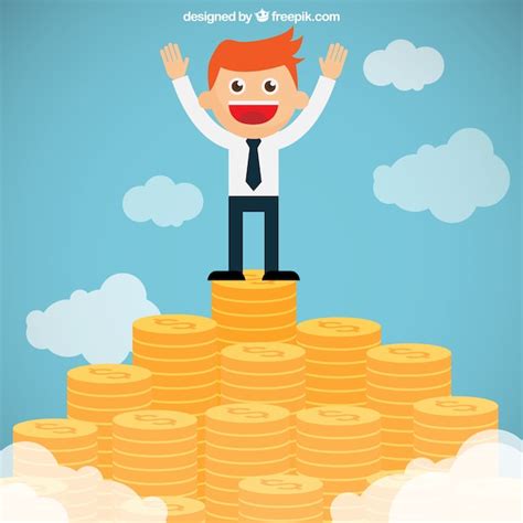 Free Vector Businessman On The Top Of A Money Mountain