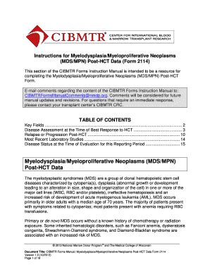 Fillable Online Cibmtr Instructions For Myelodysplasia