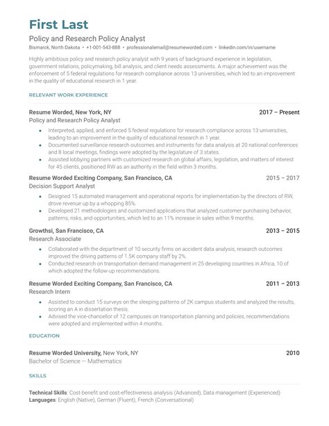 Policy Analyst Resume Examples For Resume Worded