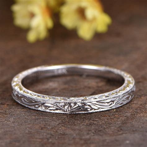 Antique Filigree Ring Floral Engraving Wedding Band Women Etsy In