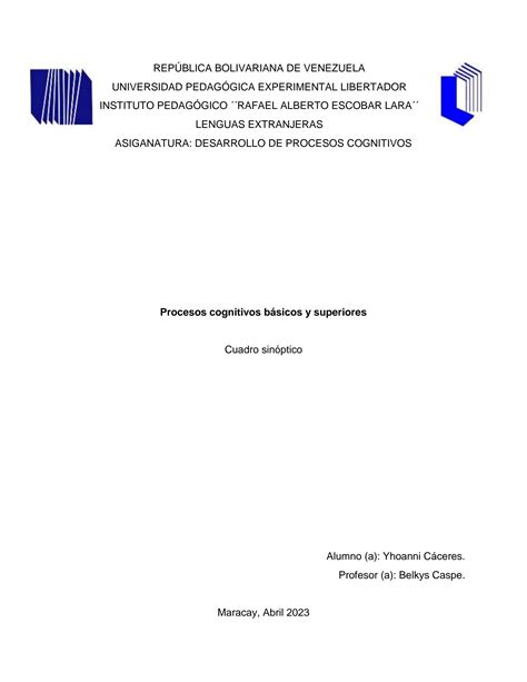 Solution Procesos Cognitivos B Sicos Y Superiores Cuadro Sin Ptico