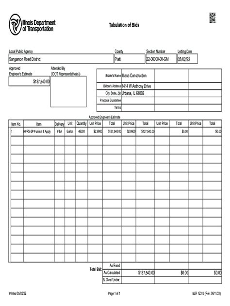 Fillable Online BID OPENING TABULATION FORM Fax Email Print PdfFiller