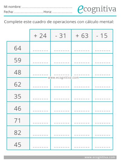 Cálculo Mental Ejercicios de Estimulación Cognitiva para Mayores