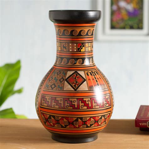 Cuzco Inca Style Ceramic Vase Moon Rites NOVICA