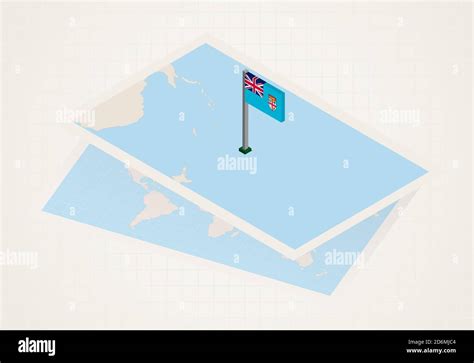 Fiji selected on map with isometric flag of Fiji. Vector paper map ...