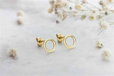 Gold Circle Stud Earrings Gold Geometric Studs 9K 14K 18K - Etsy