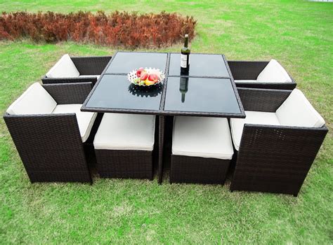 Merax 9 Piece Outdoor Cube Rattan Garden Furniture Set Wicker Rattan