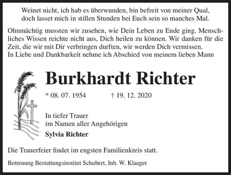 Traueranzeigen Von Burkhardt Richter Abschied Nehmen De