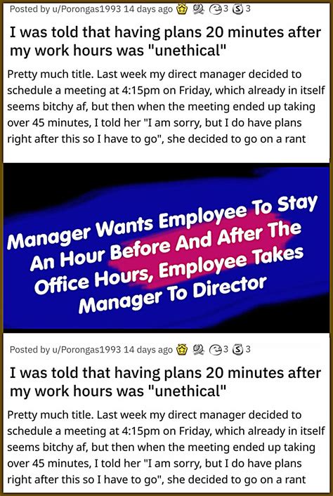 Manager Wants Employee To Stay An Hour Before And After The Office