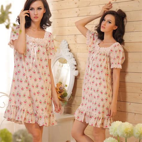 Renyvtil Ladies Cotton Nightgown Sleepwear Fashion Small Flower Women